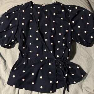 Navy Poka Dot Wrap Shirt